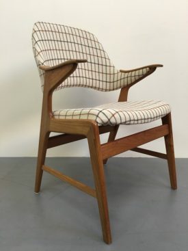Danish teak and plaid arm chair