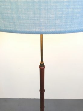 Teak and brass standard lamp