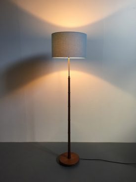 Teak and brass standard lamp