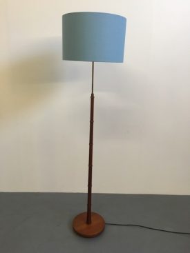 Teak and brass standard lamp