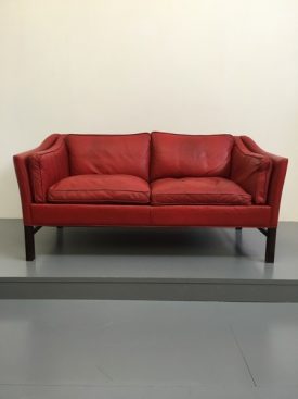 Danish red leather sofa