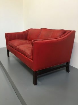 Danish red leather sofa