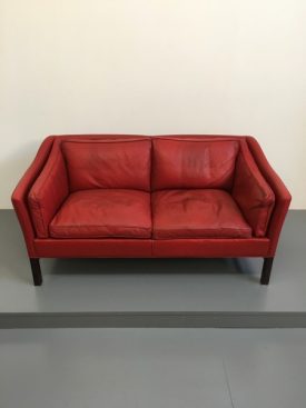 Danish red leather sofa