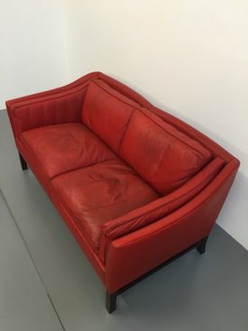 Danish red leather sofa