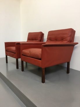 Danish red leather armchairs
