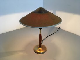 Danish Hessian, Teak & Brass Table Lamp