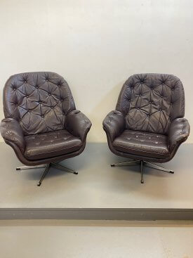 Danish Leather Swivel Chairs