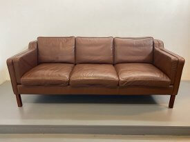 Danish Brown Leather 3 Seat Sofa