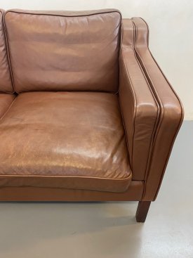 Danish Brown Leather 3 Seat Sofa
